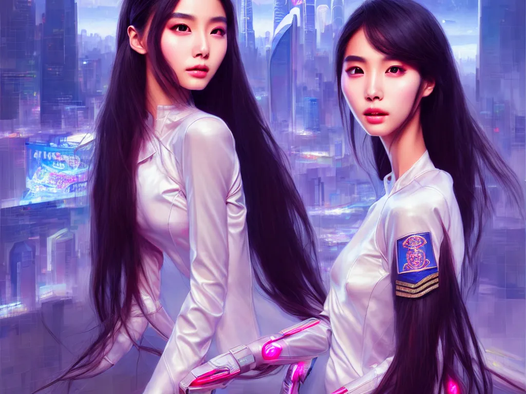 Image similar to portrait angelababy, futuristic hong kong police uniform girl, at future neon light rooftop, ssci - fi and fantasy, intricate and very very beautiful and elegant, highly detailed, digital painting, artstation, concept art, smooth and sharp focus, illustration, art by tan zi and ayanamikodon and alphonse mucha and wlop