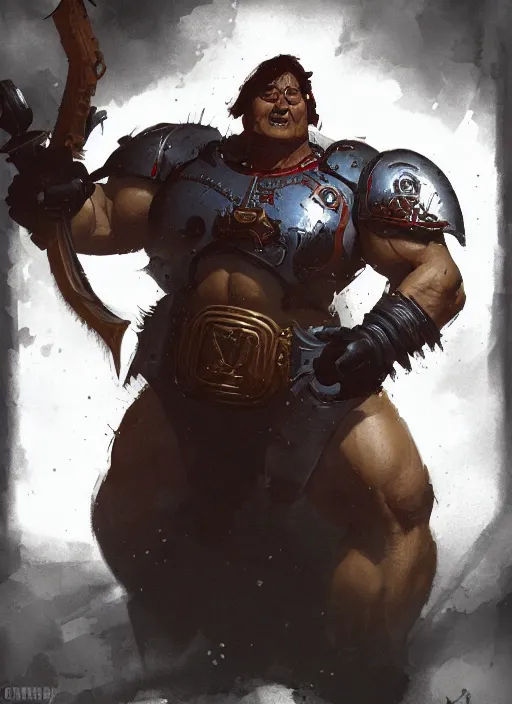 Image similar to illustration of chubby conan obrien with muscles in warhammer 4 0 k, by greg rutkowski artstation