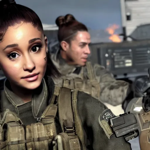 Image similar to Ariana Grande in Call of Duty, 4k