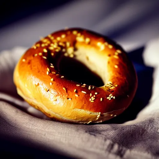 Prompt: a cinematic photograph of a bagel. award winning, perfect lighting, backlight