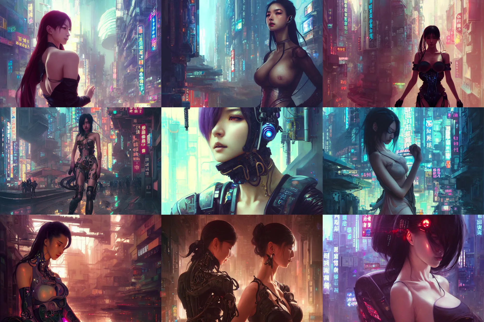 Prompt: ultra realistic beautiful cyberpunk kowloon techno art, beautiful alluring anime woman, sci - fi, fantasy, intricate, elegant, highly detailed, digital painting, artstation, concept art, smooth, sharp focus, illustration, art by artgerm and wlop and greg rutkowski and alphonse mucha and tian zi and allen william and krenz cushart