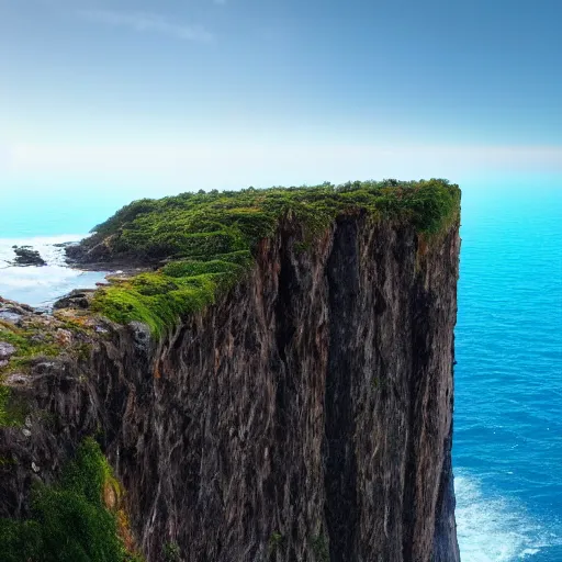 Prompt: a massive ocean reaching to the very top of a cliff