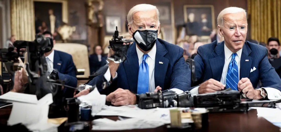 Image similar to Shot from the award-winning film Joe Biden Stock Market Man 10 million dollar budget,