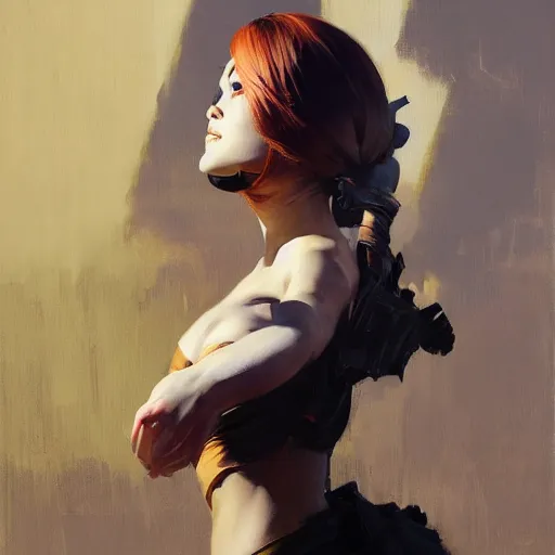Prompt: greg manchess portrait painting of yorha type a no. 2, organic painting, sunny day, matte painting, bold shapes, hard edges, street art, trending on artstation, by huang guangjian and gil elvgren and sachin teng