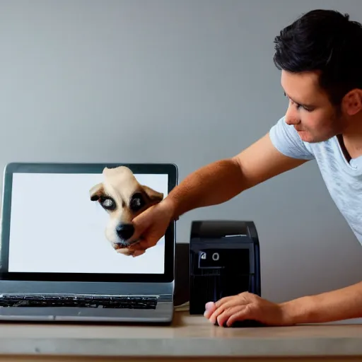 Image similar to a dog fixing a computer