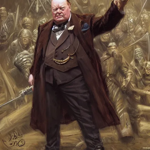 Image similar to Winston Churchill as a fantasy D&D character, portrait art by Donato Giancola and James Gurney, digital art, trending on artstation