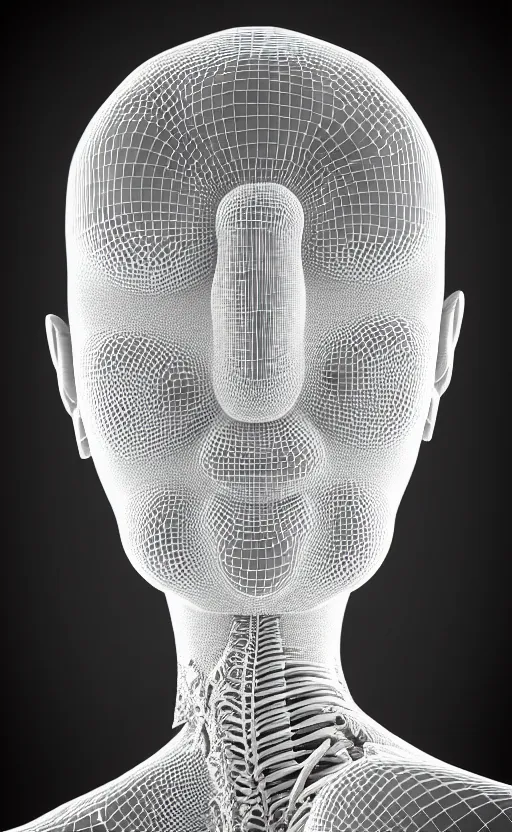 Image similar to a black and white 3D render of a beautiful profile face portrait of a female vegetal-dragon-cyborg, 150 mm, orchid stems, ivy, fine vegetal lace, Mandelbrot fractal, anatomical, flesh, facial muscles, microchip, veins, arteries, full frame, microscopic, elegant, highly detailed, flesh ornate, elegant, high fashion, rim light, octane render in the style of H.R. Giger