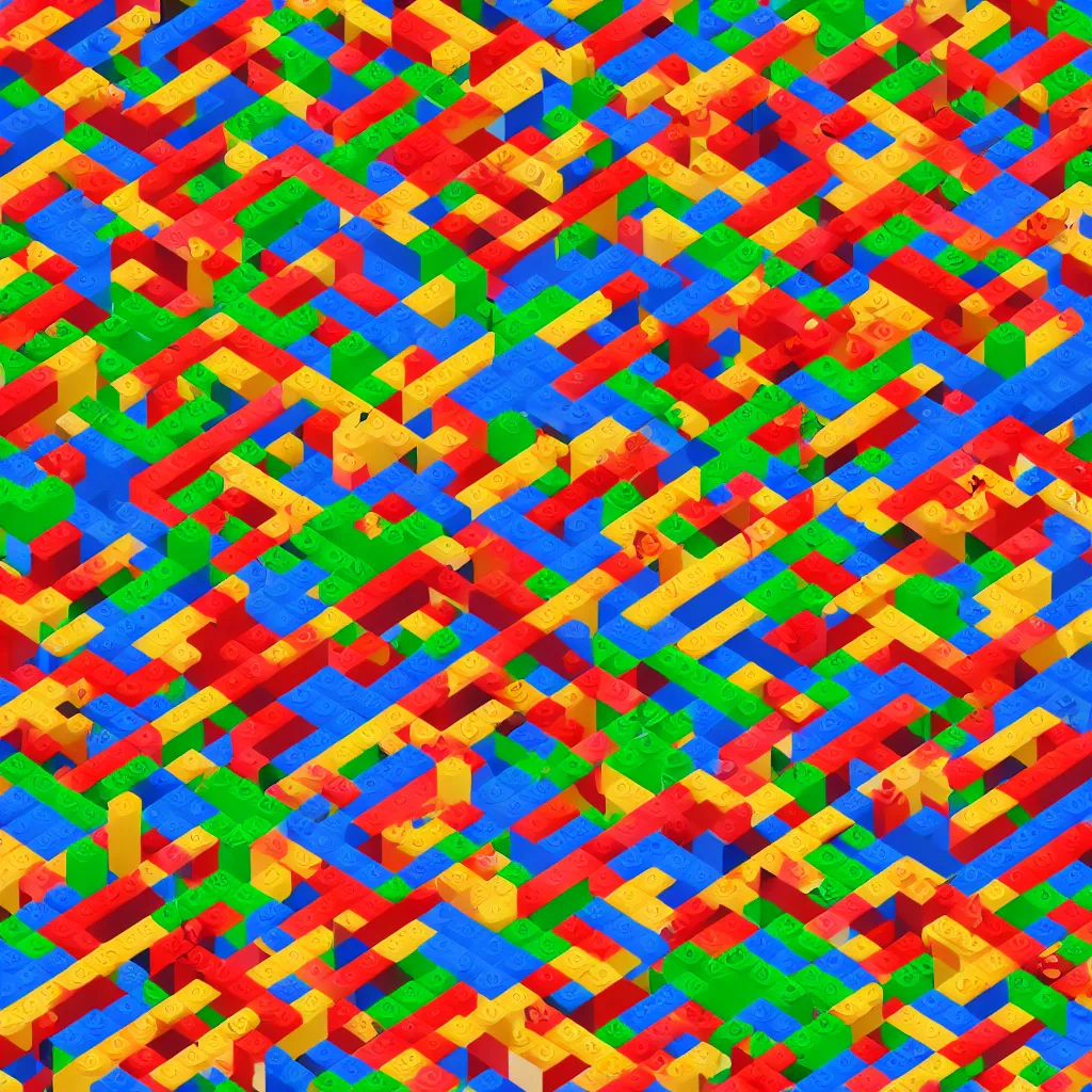 Prompt: wimmelbilder maze made of lego, isometric
