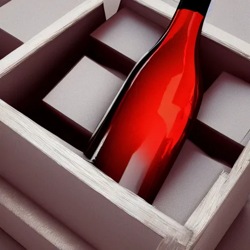 Image similar to wine bottle in ice gift box, highly detailed, concept art, realistic, octane render, unreal engine, up close shot