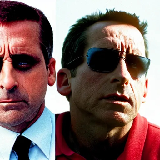 Image similar to steve carell as the terminator damaged