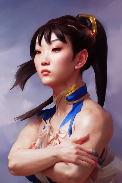 Prompt: portrait of Chun Li, Street fighter, highly detailed, digital art from artstation by Ruan Jia and Mandy Jurgens and Artgerm and william-adolphe bouguereau