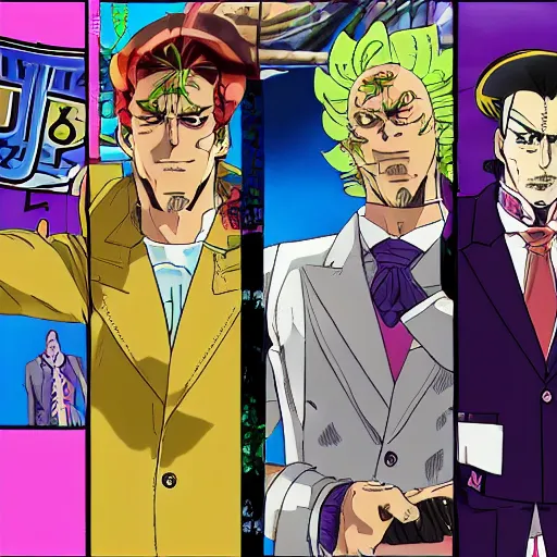 Image similar to saul goodman in the jojo's bizarre adventure anime, in the style of jojo's bizarre adventure by hirohoki araki, 4 k hd