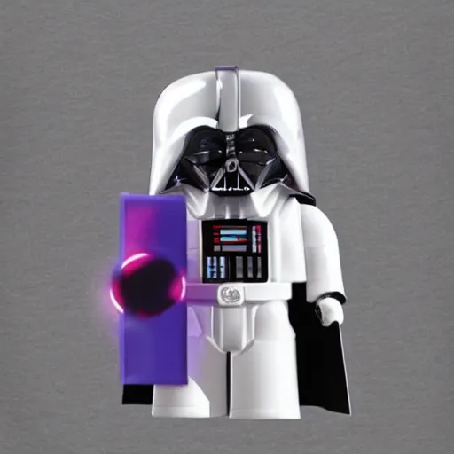 Image similar to darth vader with white armor and a purple lightsaber