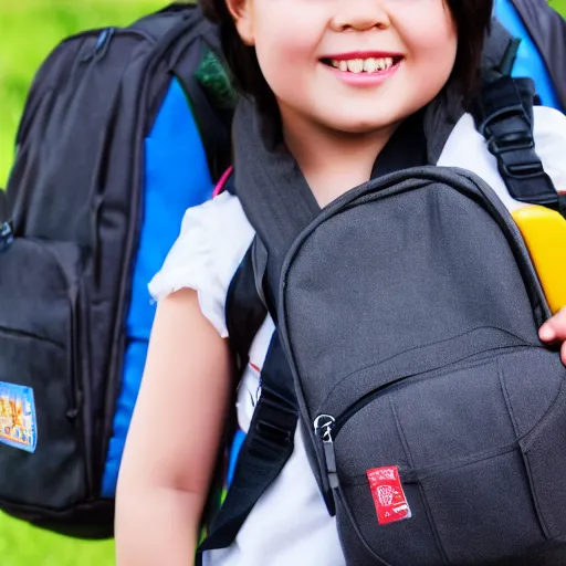 Image similar to realistic portrait 3 5 mm camera shot of a young child with a school bag very detailed, hyperrealistik 4 k