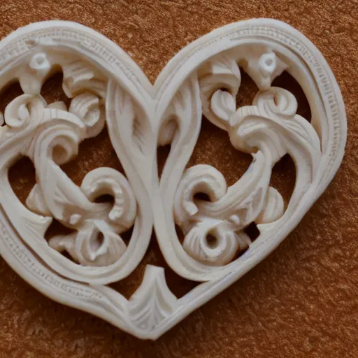 Image similar to intricate heart finely carved into ivory, c anon 5 d 5 0 mm lens