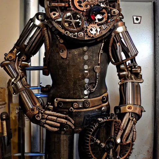 Image similar to human with machine parts, steampunk