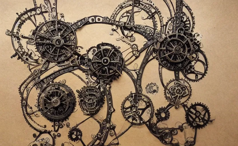 Image similar to mechanical rose of winds with small parts and intricate details, metal scapes, steampunk, art nouveau style