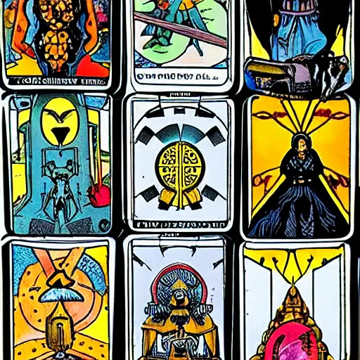 Image similar to tarot card, science fiction, magic, technology,