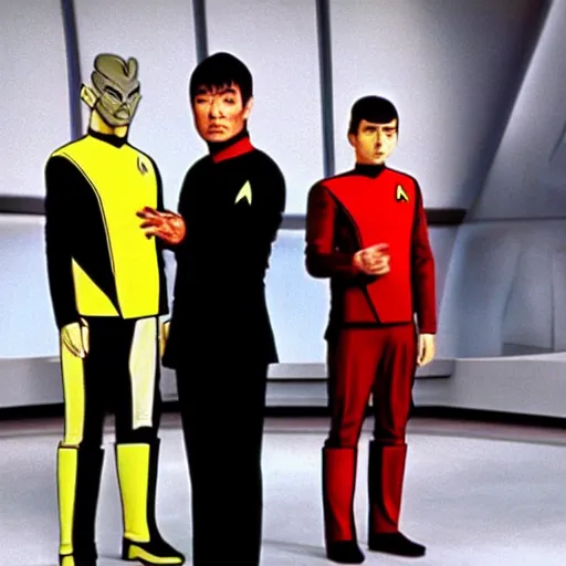 Image similar to still photo of Star Trek The Next Generation 1991 episode with Jigen Daisuke from Lupin the Third