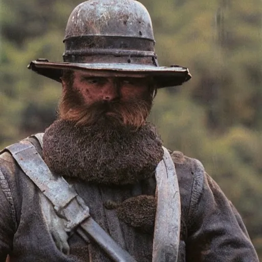 Prompt: ned kelly, close - up, hd color photo, epic action pose