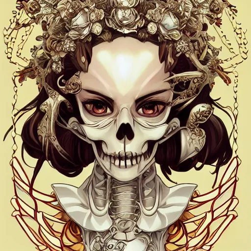 Image similar to anime manga skull portrait young woman skeleton, akira, angels, intricate, elegant, highly detailed, digital art, ffffound, art by JC Leyendecker and sachin teng