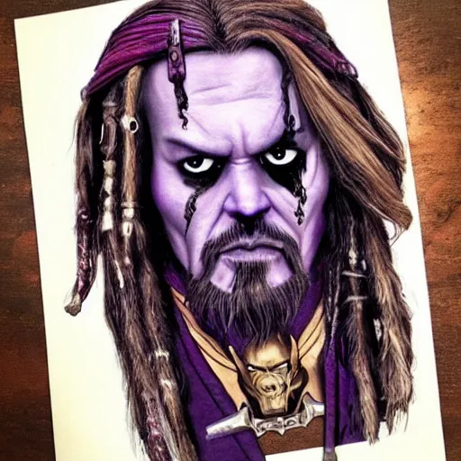 Image similar to thanos as jack sparrow, highly detailed