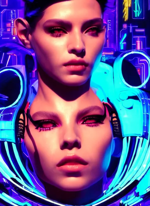 Image similar to a latino female humanoid, cyber neon lighting, futurism, cyberpunk high fashion, glamor profile pose, hyper photorealistic, intricate futuristic jewelry, crispy quality, digital photography, trending in artstation, trending in pinterest, cinematic, 4 k ultra hd, art by pascal blanche, art by greg rutkowski,