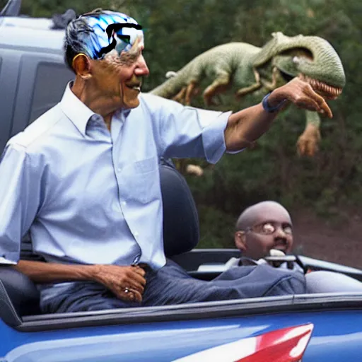Image similar to barack obama riding a dinosaur