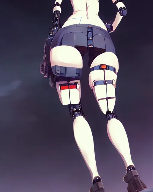 Prompt: a large cute thicc futurstic robotic girl, large thighs, sleek design, cyberpunk, by makoto shinkai an krenz cushart