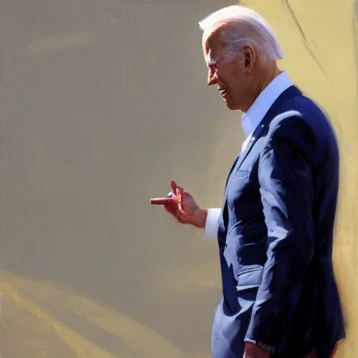 Image similar to greg manchess portrait painting of joe biden, medium shot, asymmetrical, profile picture, organic painting, sunny day, matte painting, bold shapes, hard edges, street art, trending on artstation, by huang guangjian, gil elvgren, ruan jia, randy vargas, greg rutkowski