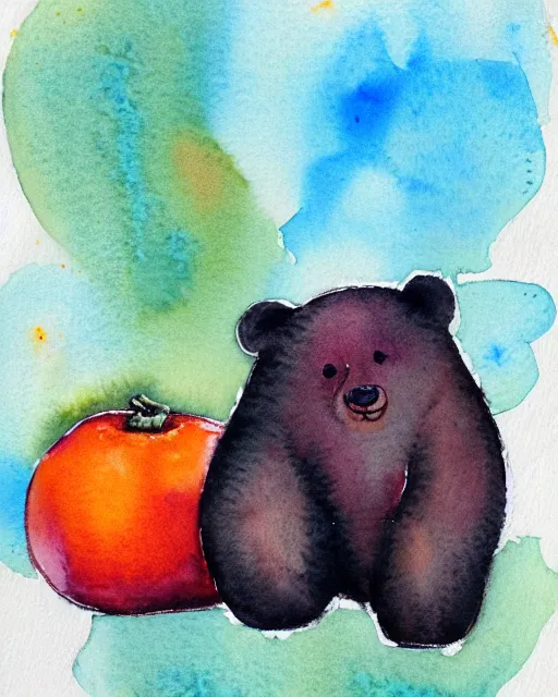 Prompt: cute bear persimmon watercolor by arti chauhan light color