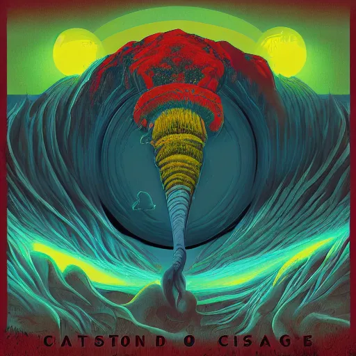 Image similar to Climate change crisis as Mastodon Album Cover, digital painting, 4k,