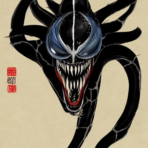 Prompt: Venom in Chinese painting, trending on artstation, ultra detailed, 8k, character illustration.