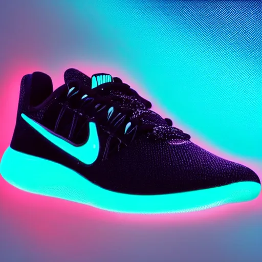 Prompt: a futuristic set of sneakers, neon accents, official nike product photo