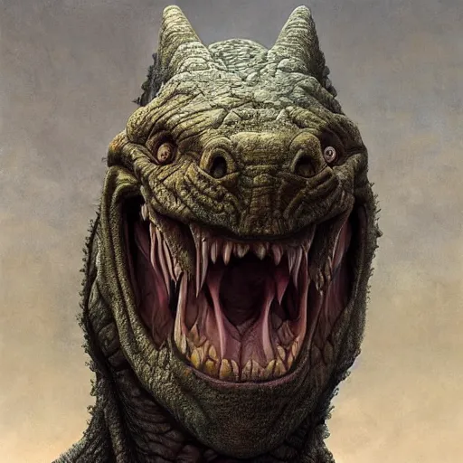 Image similar to vladimir putin, anthropomorphic bald prehistoric reptile, putin chimera, toothless, horror, macabre by donato giancola and greg rutkowski and wayne barlow and zdzisław beksinski, realistic face, digital art