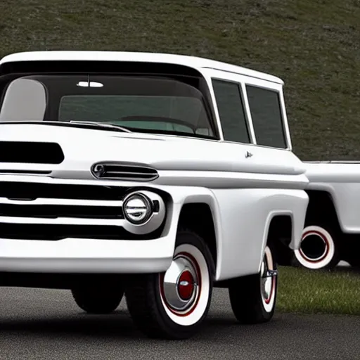 Image similar to 1960 Ford Pickup and 2015 Chevy Tahoe mixed into one SUV, Retro Aesthetic with Modern Features, Advanced Automobile, Premium SUV, 4K, Photo