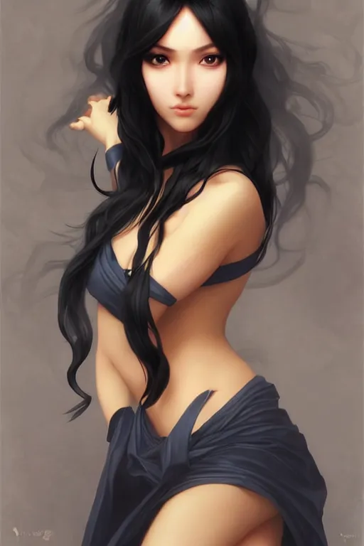 Image similar to nami, long black hair, digital art from artstation by artgerm and william - adolphe bouguereau
