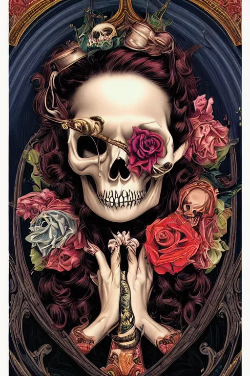 Image similar to a beautiful fancy skull lady by dan mumford and gil elvgren