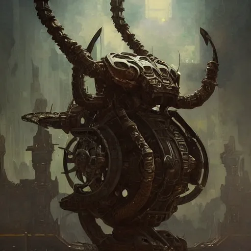 Image similar to Dwarven mechanical spider constructs from Skyrim, gorgeous, beautiful, intricate, highly detailed, digital painting, artstation, oppressive lighting, concept art, sharp focus, illustration, art by greg rutkowski and alphonse mucha