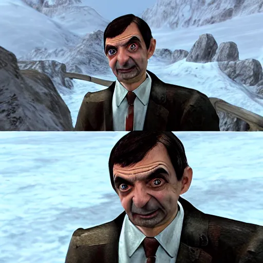 Prompt: mr bean in skyrim