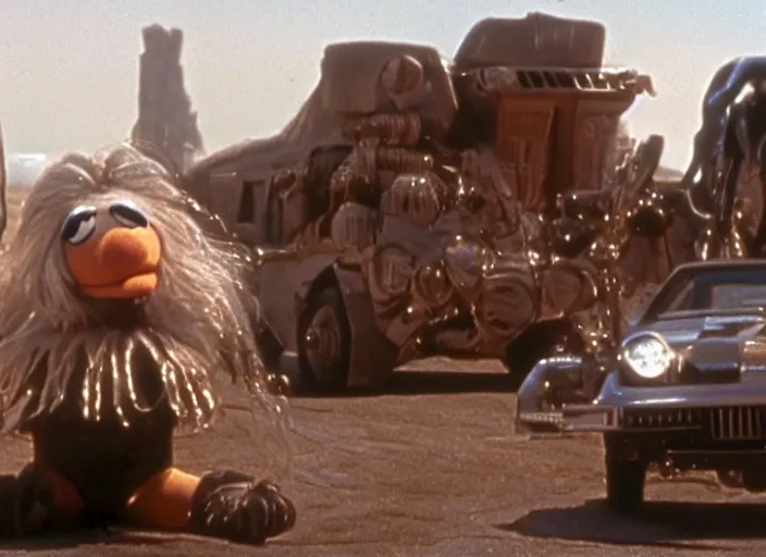 Prompt: scene from the 1 9 7 9 science fiction film muppet mad max