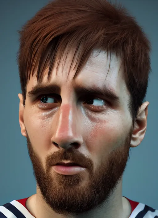 Prompt: portrait of cute crying Messi, photorealistic, 35mm, close-up, Octane render, trending on Artstation, 4k, 8k, highly detailed, digital art