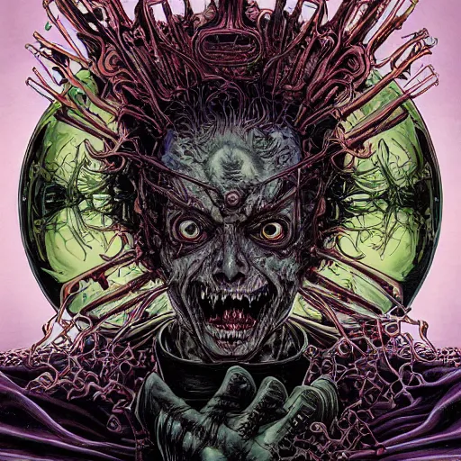 Prompt: portrait of crazy zombie, symmetrical, by yoichi hatakenaka, masamune shirow, josan gonzales and dan mumford, ayami kojima, takato yamamoto, barclay shaw, karol bak, yukito kishiro