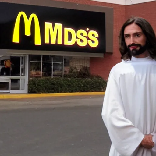 Image similar to Jesus working at McDonalds