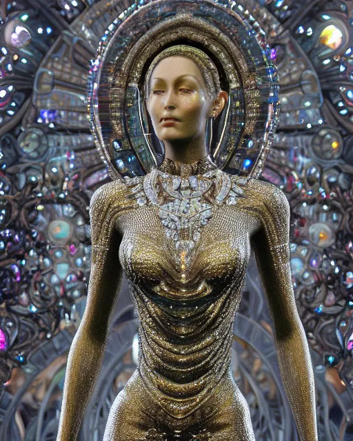 Prompt: a highly detailed metahuman 4 k close up render of an alien goddess bella hadid monument aphrodite in iris van herpen dress schiaparelli in diamonds crystals swarovski and jewelry iridescent in style of alphonse mucha gustav klimt trending on artstation made in unreal engine 4