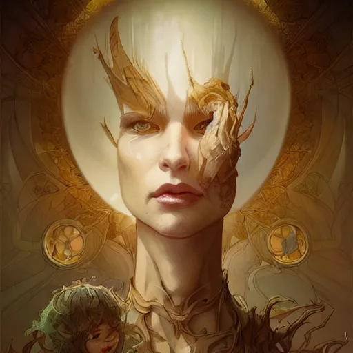 Image similar to a weird supernatural and creepy and adorable kid, fantasy, intricate, elegant, highly detailed, digital painting, artstation, concept art, smooth, sharp focus, illustration, art by artgerm and greg rutkowski and alphonse mucha