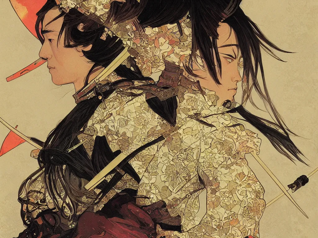 Image similar to close up of a samurai in full armor, by fiona staples, alphonse mucha, sachin teng