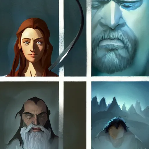 Prompt: face icon stylized minimalist the lord of the rings : the fellowship of the ring 2 0 0 1, loftis, cory behance hd by jesper ejsing, by rhads, makoto shinkai and lois van baarle, ilya kuvshinov, rossdraws global illumination