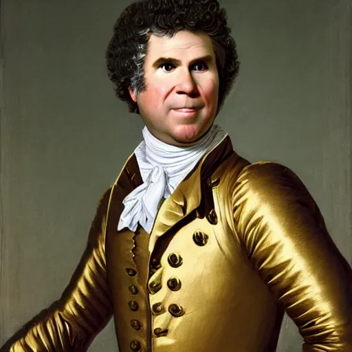 Image similar to A rococo portrait of Will Ferrell in a shining suit of armor, Jacques-Louis David, Réunion des Musées Nationaux, Louvre Catalogue photography