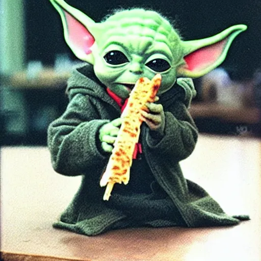 Image similar to baby yoda eating a kebab